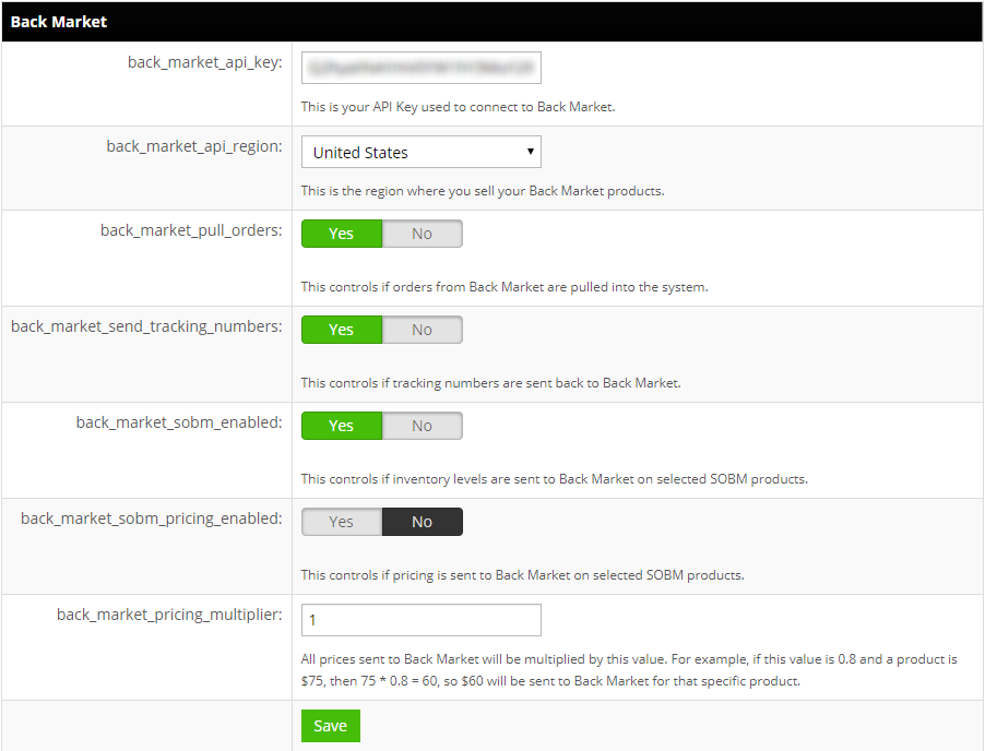 Back Market API Settings