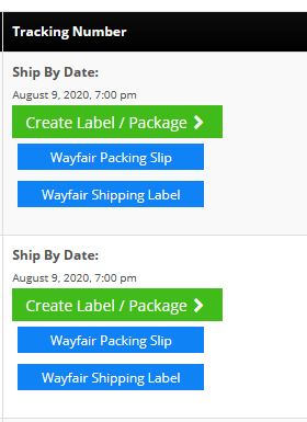 Pring Wayfair.com Shipping Label and Packing Slip